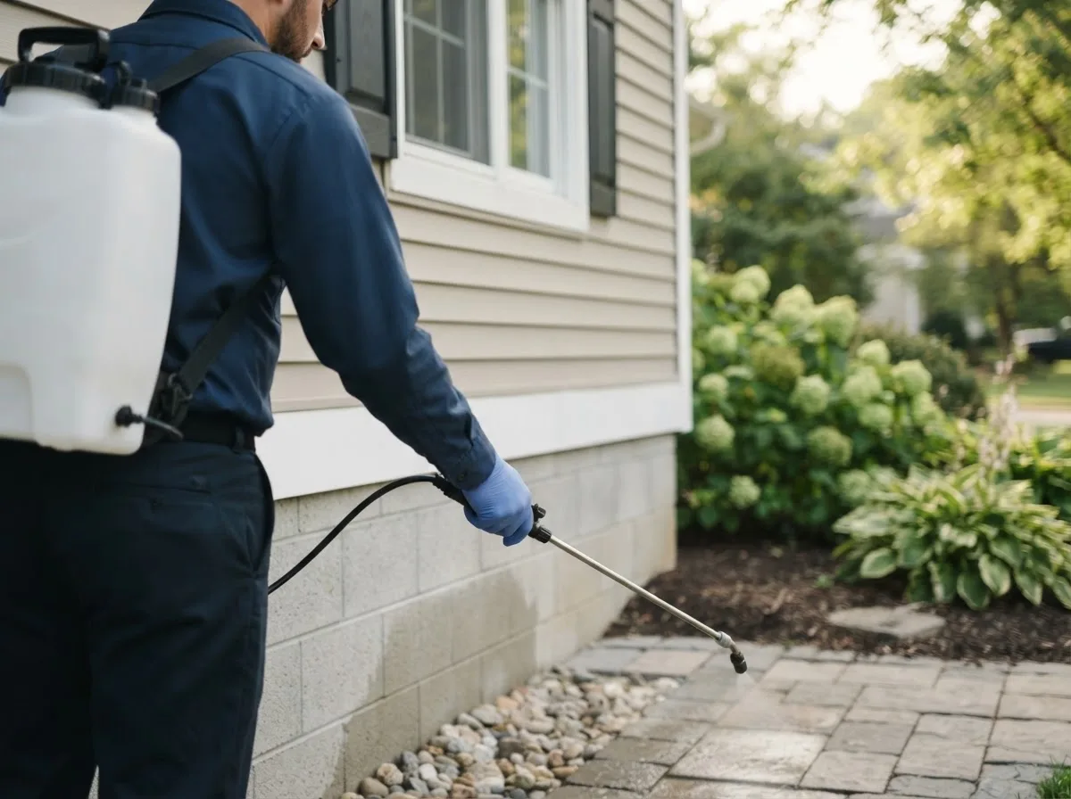 Pest control technician inspecting a home in Strawberry, AR